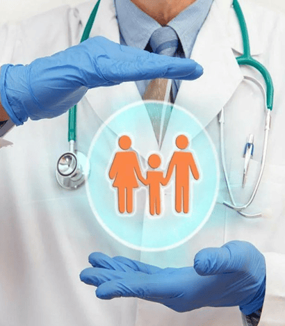 Doctor protecting a family